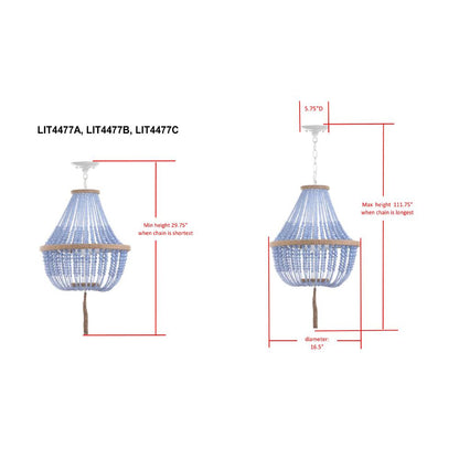 Lush Kristi 3 Light 16.5-Inch Dia Grey Beaded Pendant, Grey