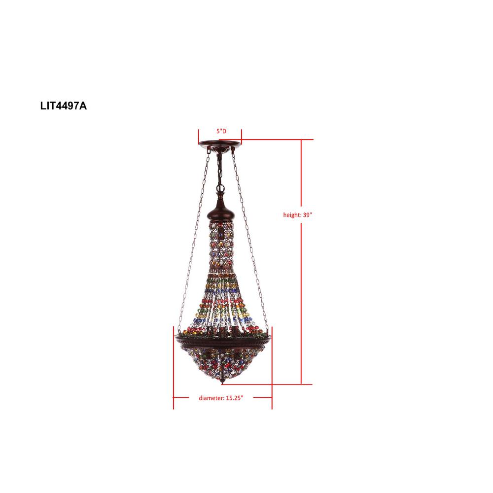 Moroccan Gentle 15.25-Inch Dia Pendant Lamp, Dark Bronze/Multicolor