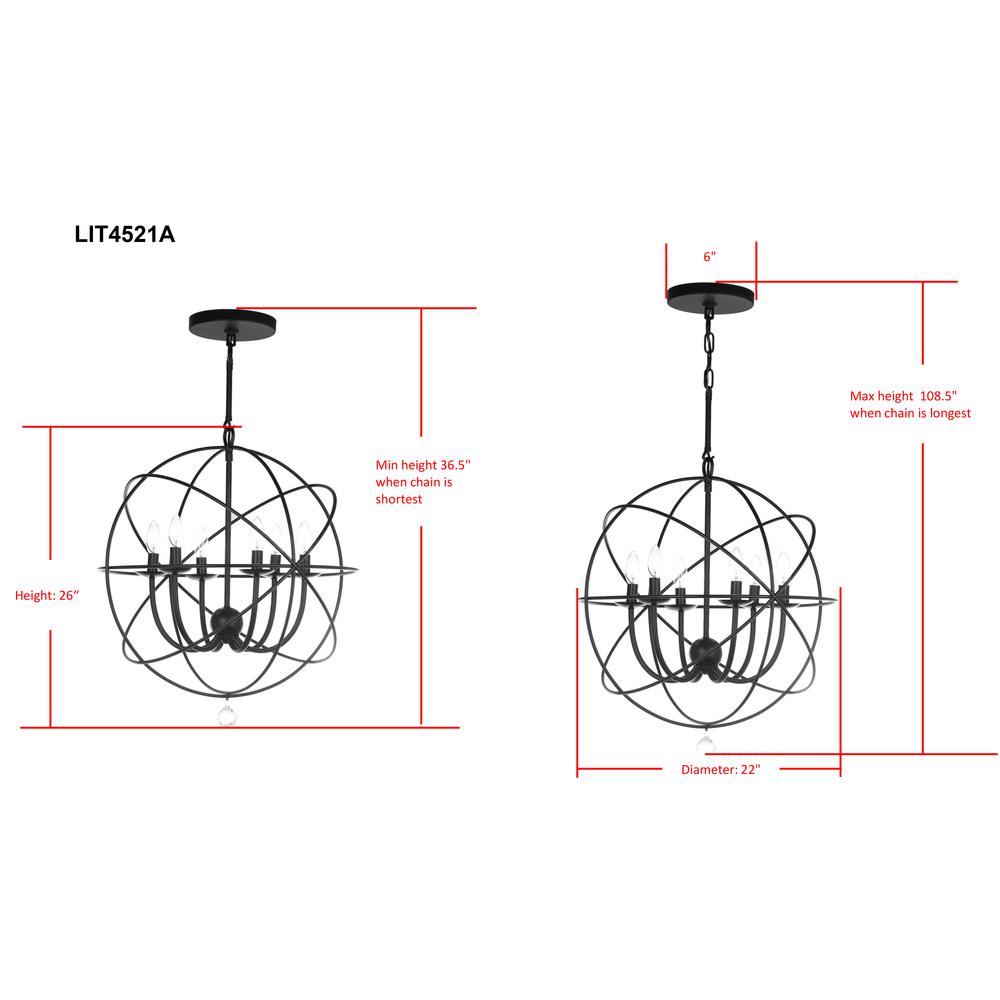 Evie 22 Inch-Dia Adjustable Chandelier , Black