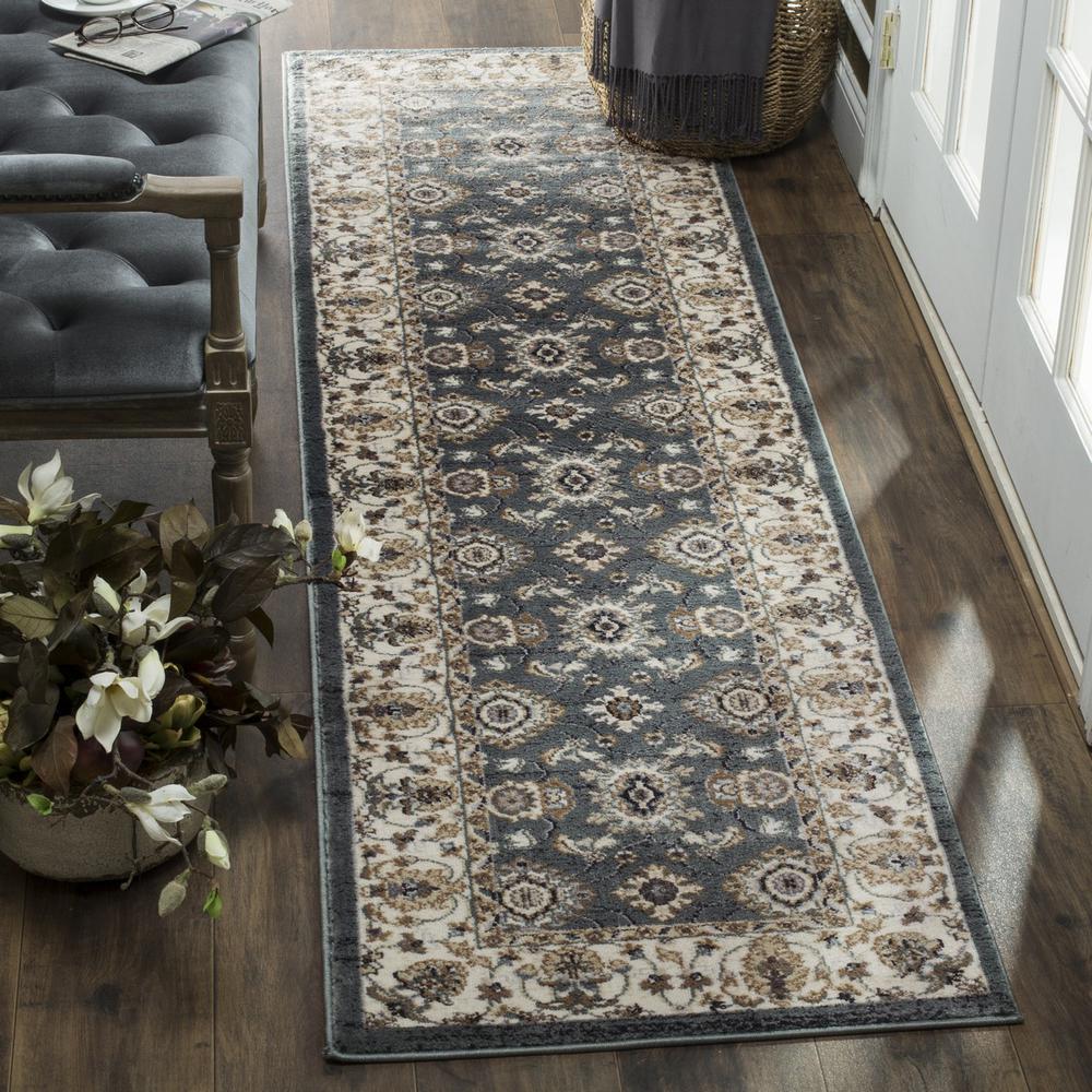 LYNDHURST, TEAL / CREAM, 2'-3" X 12', Area Rug