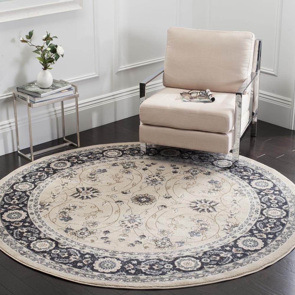 LYNDHURST, LIGHT BEIGE / ANTHRACITE, 7' X 7' Round, Area Rug