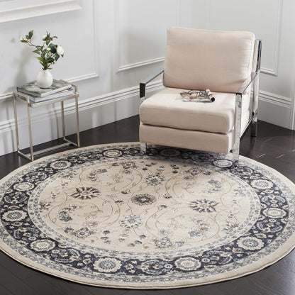 LYNDHURST, LIGHT BEIGE / ANTHRACITE, 7' X 7' Round, Area Rug
