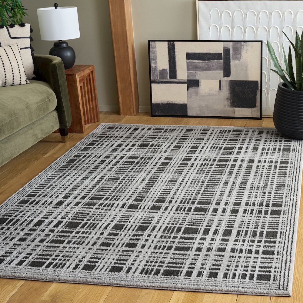 Safavieh Lunara Plaid Bordered Rug - Black / Ivory - 5'-3" x 7'-6"