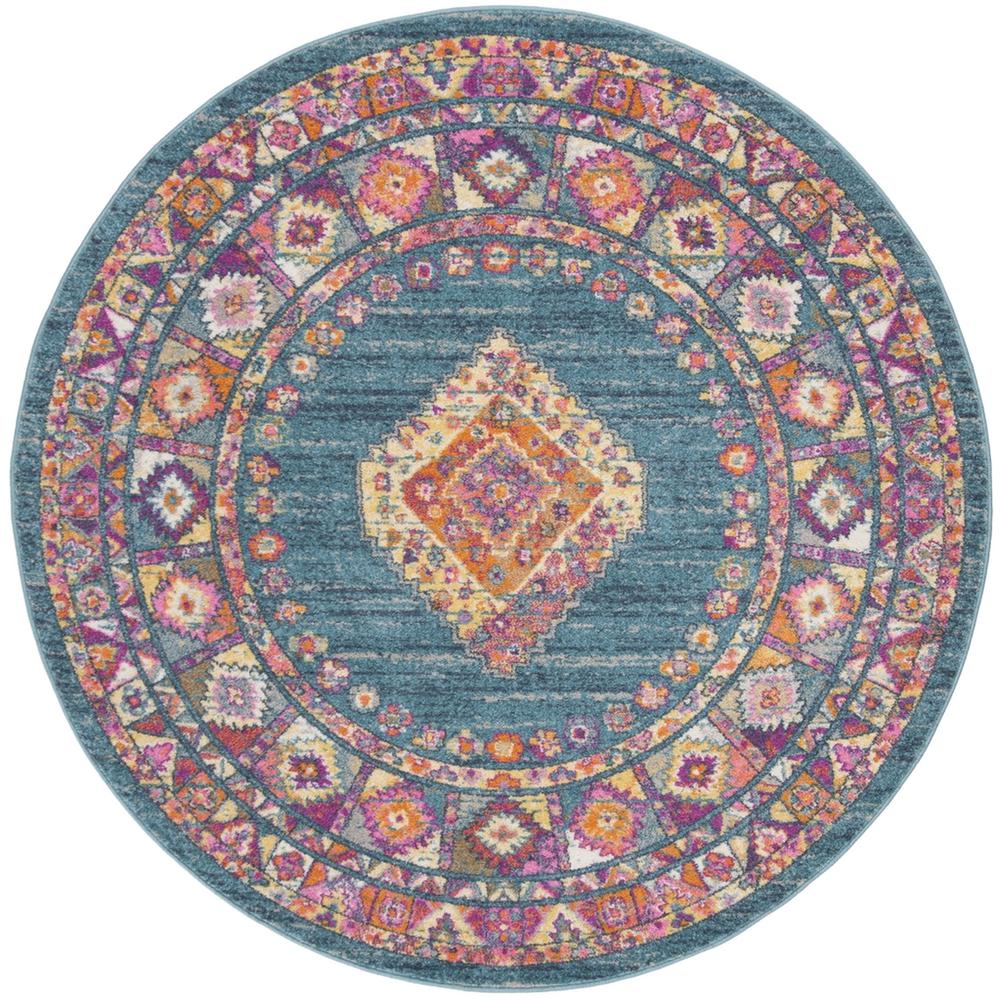 MADISON, LIGHT BLUE / ORANGE, 6'-7" X 6'-7" Round, Area Rug