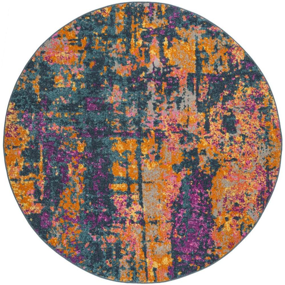 MADISON, BLUE / ORANGE, 6'-7" X 6'-7" Round, Area Rug, MAD143A-7R