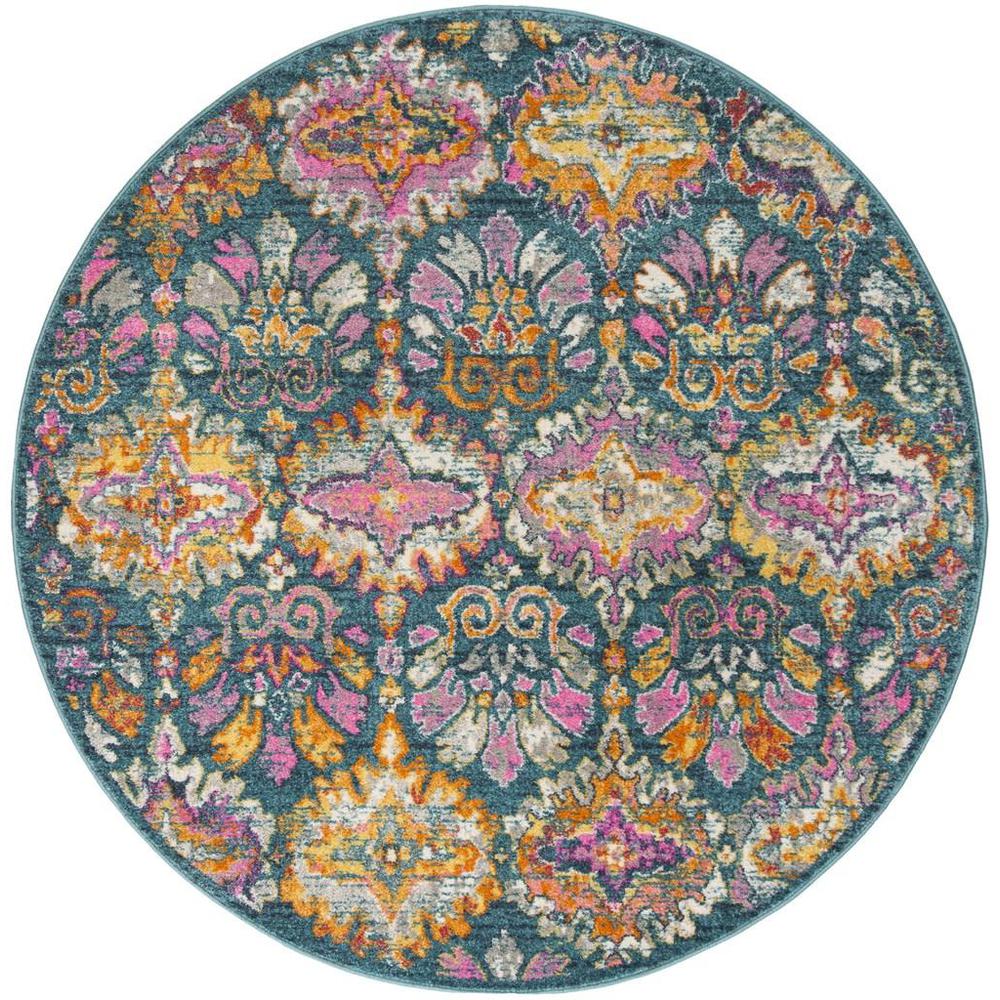 MADISON, BLUE / ORANGE, 6'-7" X 6'-7" Round, Area Rug, MAD144A-7R