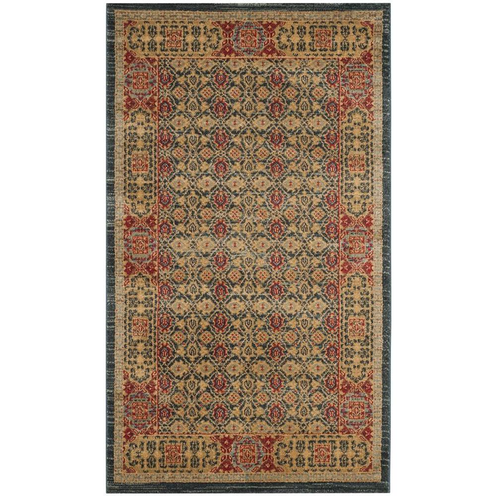 MAHAL, LIGHT BLUE / RED, 3' X 5', Area Rug