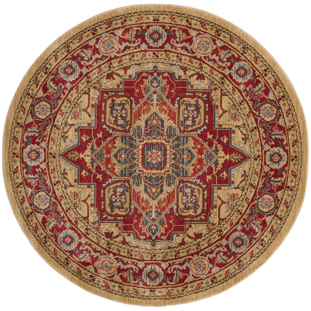 MAHAL, RED / NATURAL, 5'-1" X 5'-1" Round, Area Rug