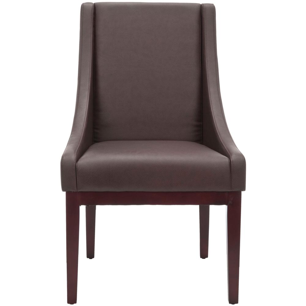 BROWN LEATHER SLOPING ARMCHAIR