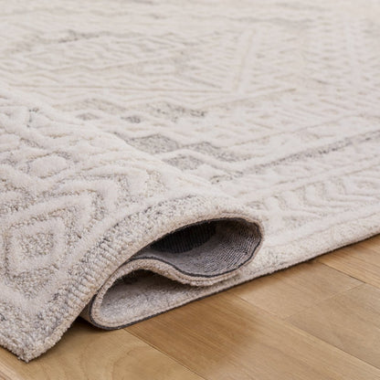 Metro Geometric Diamond Hand-Tufted Wool Rug - Light Grey / Ivory
