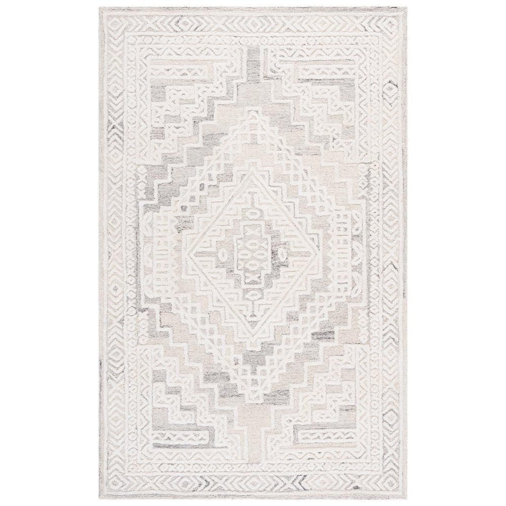 Metro Geometric Diamond Hand-Tufted Wool Rug - Light Grey / Ivory