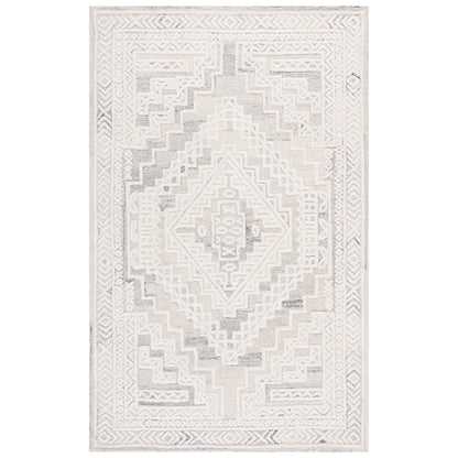 Metro Geometric Diamond Hand-Tufted Wool Rug - Light Grey / Ivory