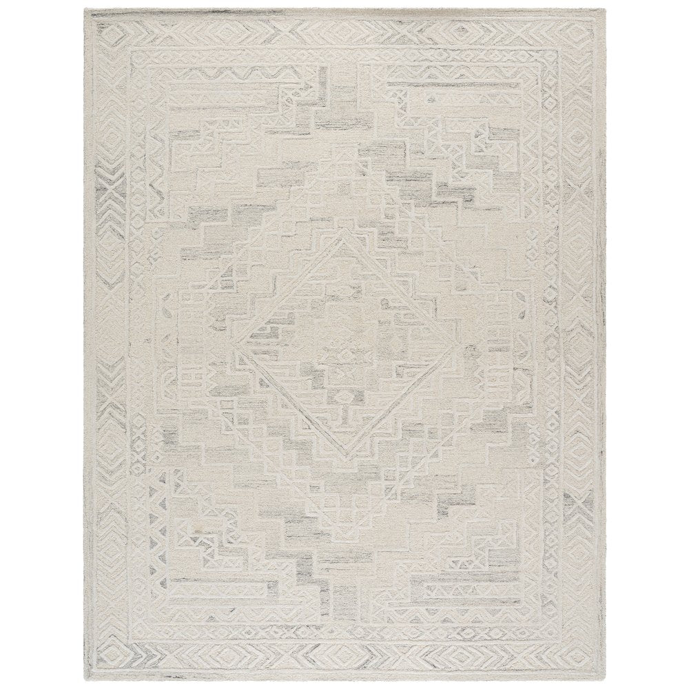 Metro Geometric Diamond Hand-Tufted Wool Rug - Light Grey / Ivory
