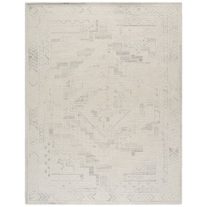 Metro Geometric Diamond Hand-Tufted Wool Rug - Light Grey / Ivory