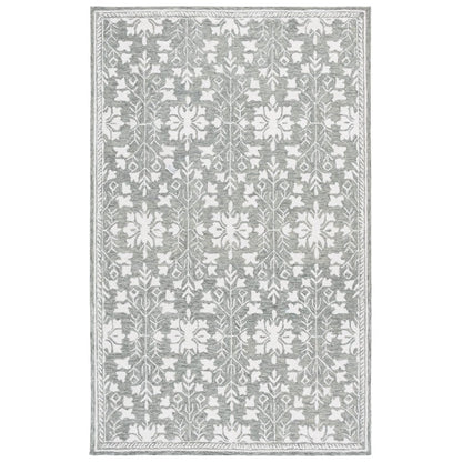 Metro Botanical Tile Hand-Tufted Wool Rug - Grey / Ivory - 4'-0" X
