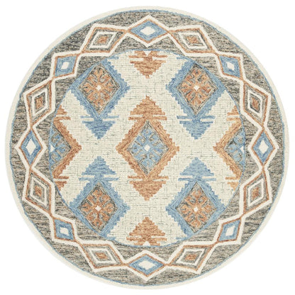 MICRO-LOOP, BLUE / BEIGE, 5' X 5' Round, Area Rug