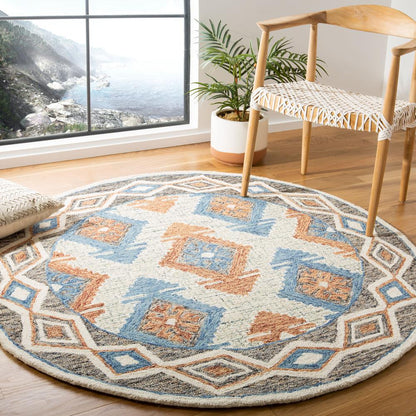 MICRO-LOOP, BLUE / BEIGE, 5' X 5' Round, Area Rug