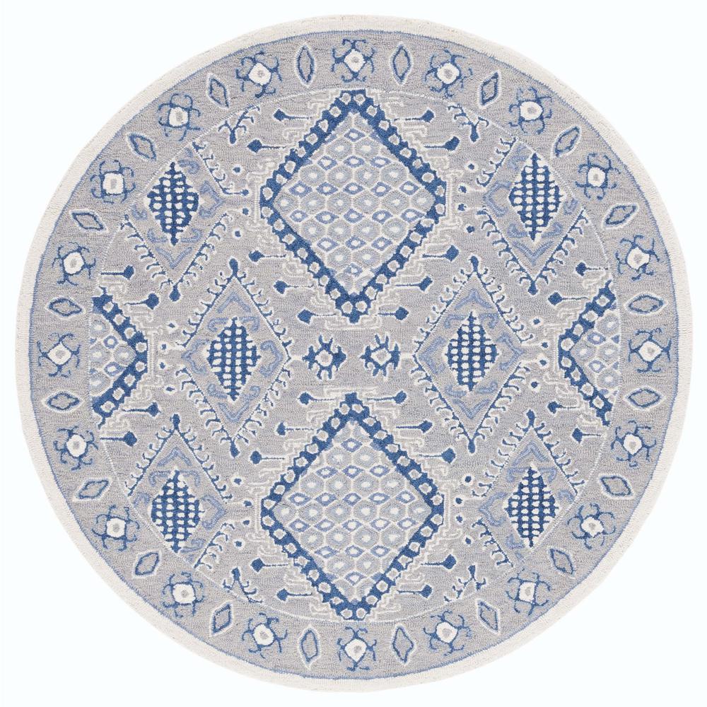 MICRO-LOOP, LIGHT GREY / BLUE, 5' X 5' Round, Area Rug