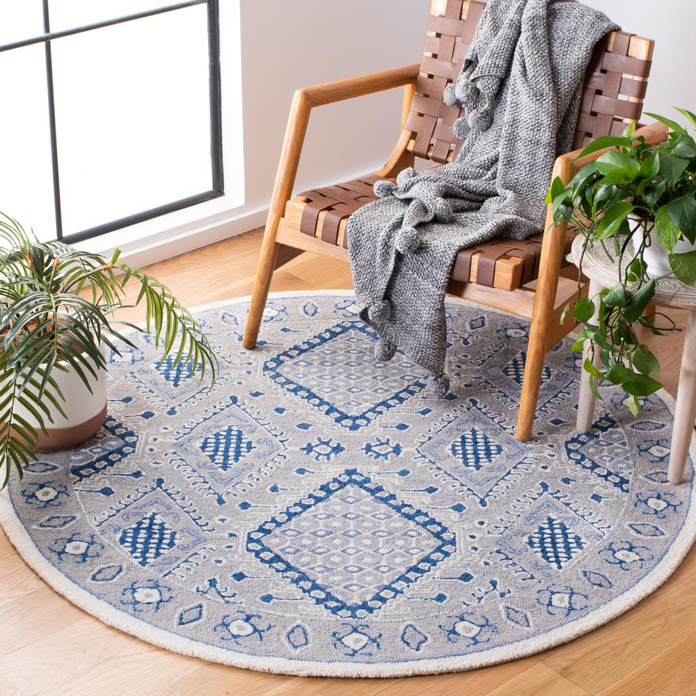 MICRO-LOOP, LIGHT GREY / BLUE, 5' X 5' Round, Area Rug