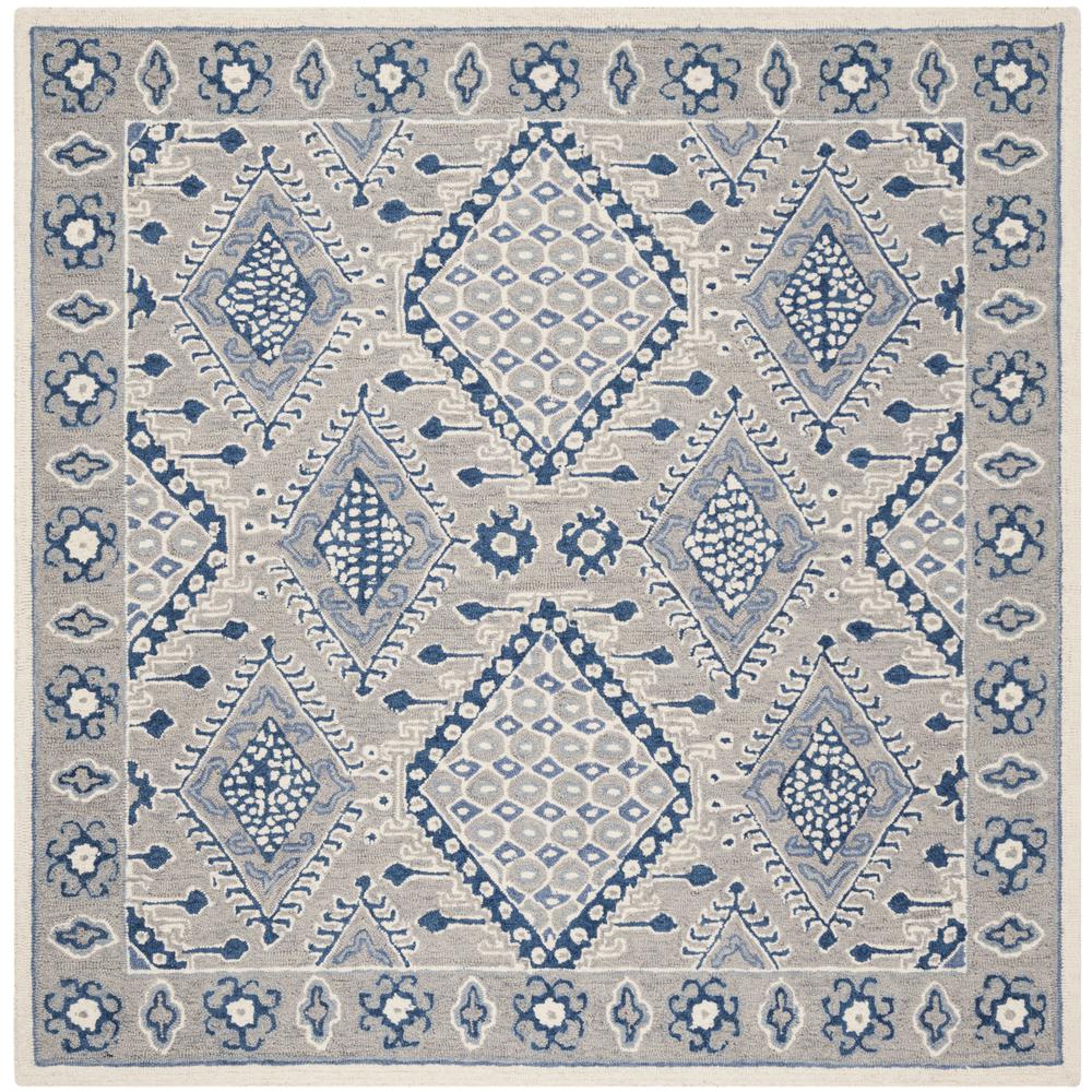 MICRO-LOOP, LIGHT GREY / BLUE, 5' X 5' Square, Area Rug