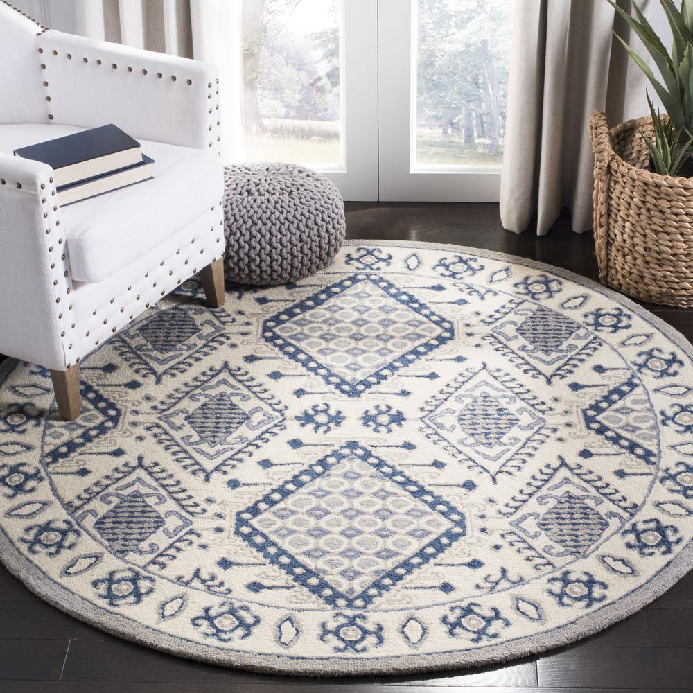 MICRO-LOOP, IVORY / BLUE, 5' X 5' Round, Area Rug, MLP511M-5R