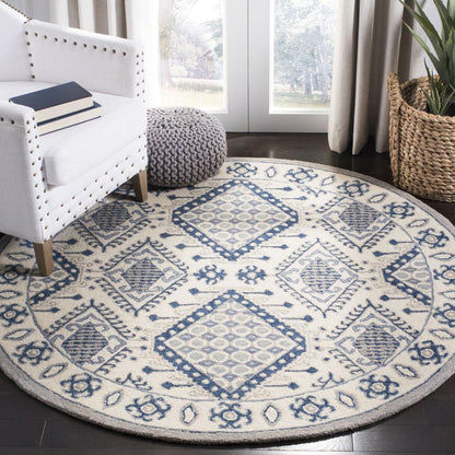 MICRO-LOOP, IVORY / BLUE, 5' X 5' Round, Area Rug, MLP511M-5R