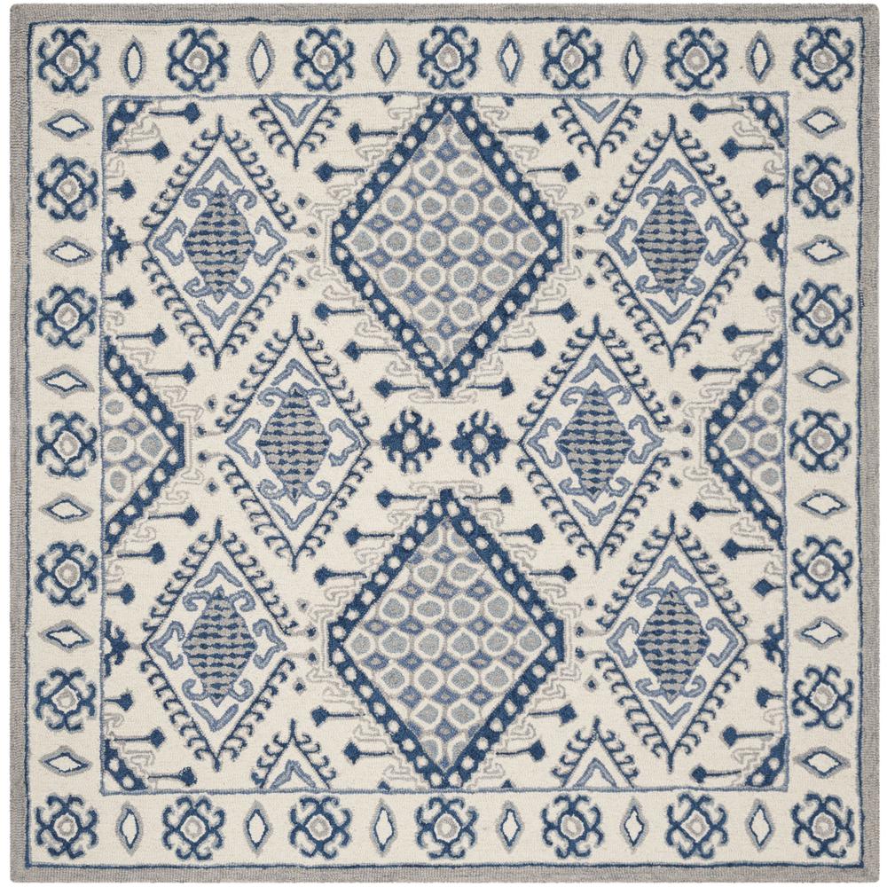 MICRO-LOOP, IVORY / BLUE, 5' X 5' Square, Area Rug, MLP511M-5SQ