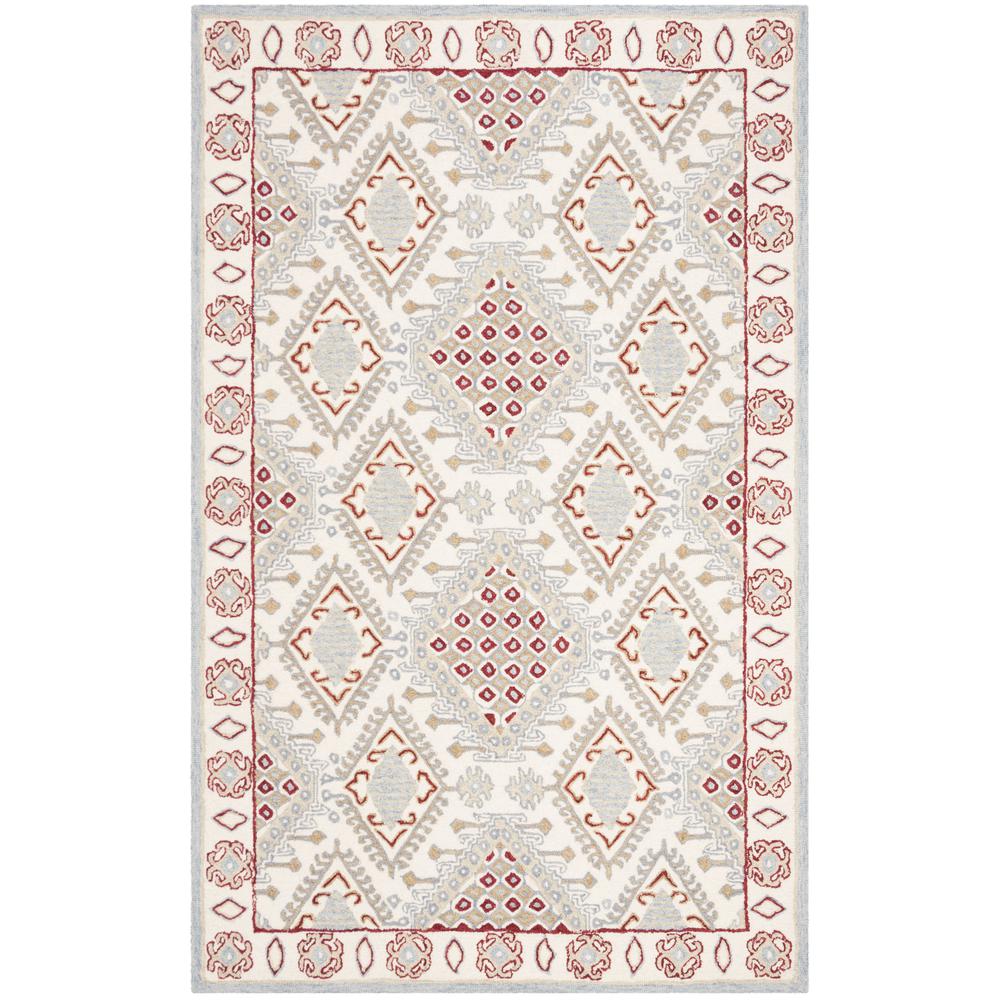 MICRO-LOOP, IVORY / RED, 5' X 8', Area Rug