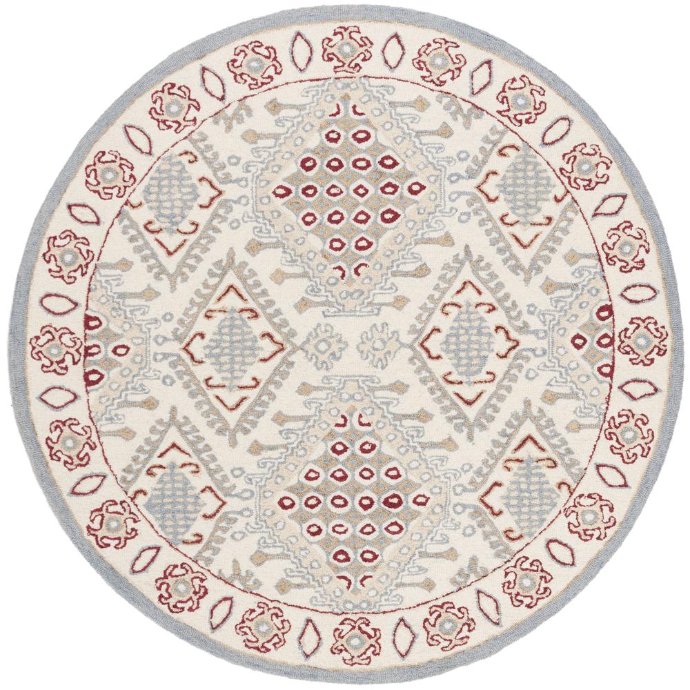 MICRO-LOOP, IVORY / RED, 5' X 5' Round, Area Rug