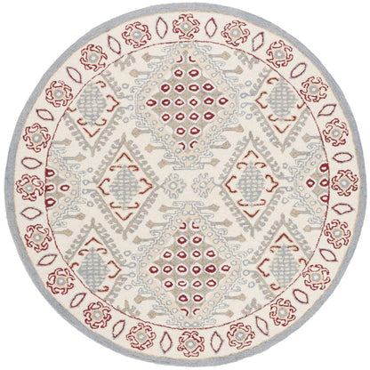 MICRO-LOOP, IVORY / RED, 5' X 5' Round, Area Rug