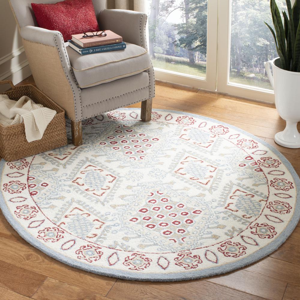 MICRO-LOOP, IVORY / RED, 5' X 5' Round, Area Rug