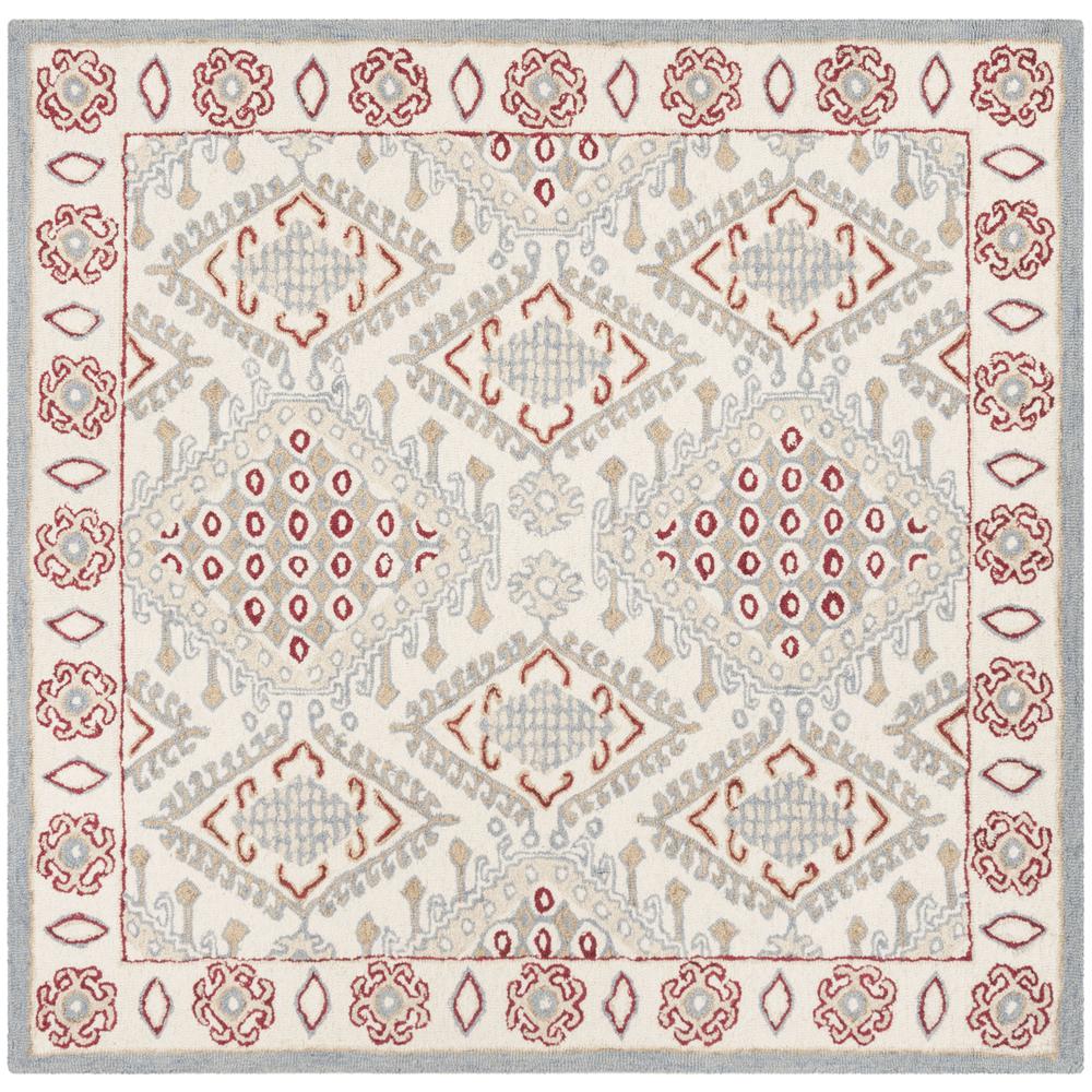 MICRO-LOOP, IVORY / RED, 5' X 5' Square, Area Rug