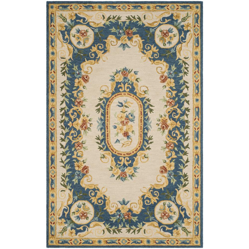 MICRO-LOOP, CREAM / BLUE, 5' X 8', Area Rug