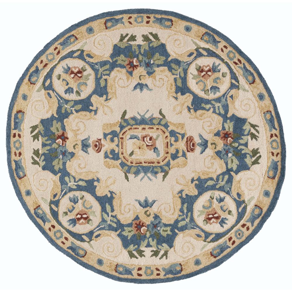 MICRO-LOOP, CREAM / BLUE, 5' X 5' Round, Area Rug