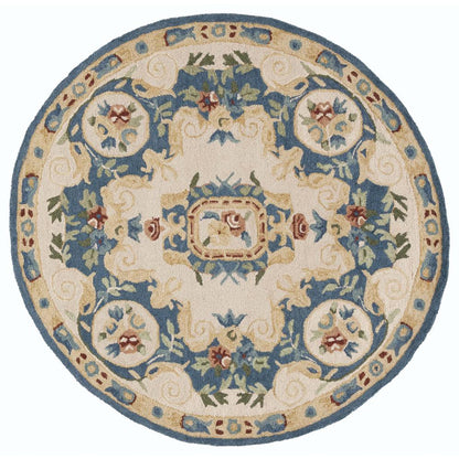 MICRO-LOOP, CREAM / BLUE, 5' X 5' Round, Area Rug