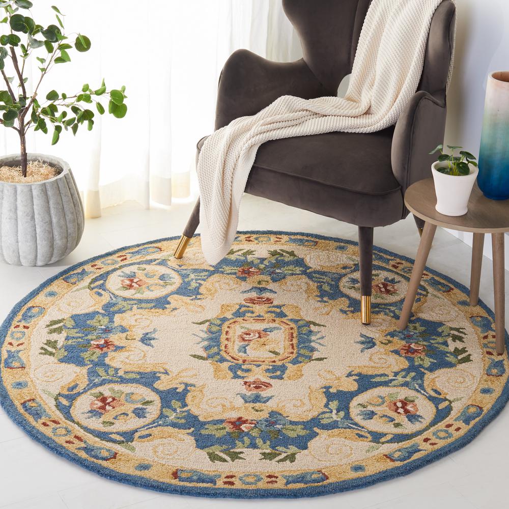 MICRO-LOOP, CREAM / BLUE, 5' X 5' Round, Area Rug