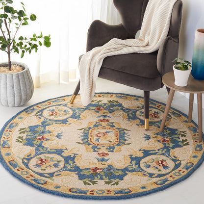 MICRO-LOOP, CREAM / BLUE, 5' X 5' Round, Area Rug