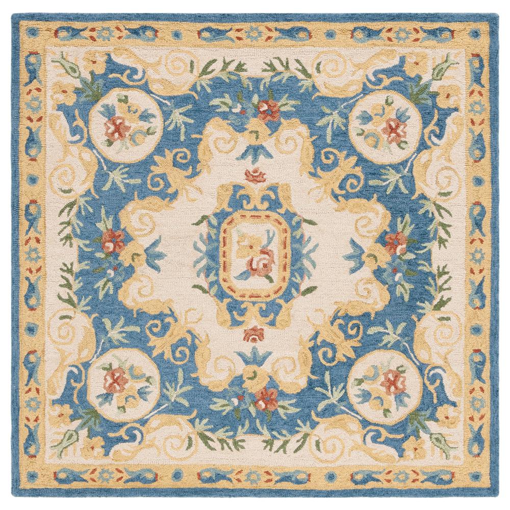 MICRO-LOOP, CREAM / BLUE, 5' X 5' Square, Area Rug