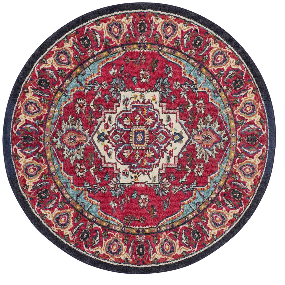 MONACO, RED / TURQUOISE, 5' X 5' Round, Area Rug