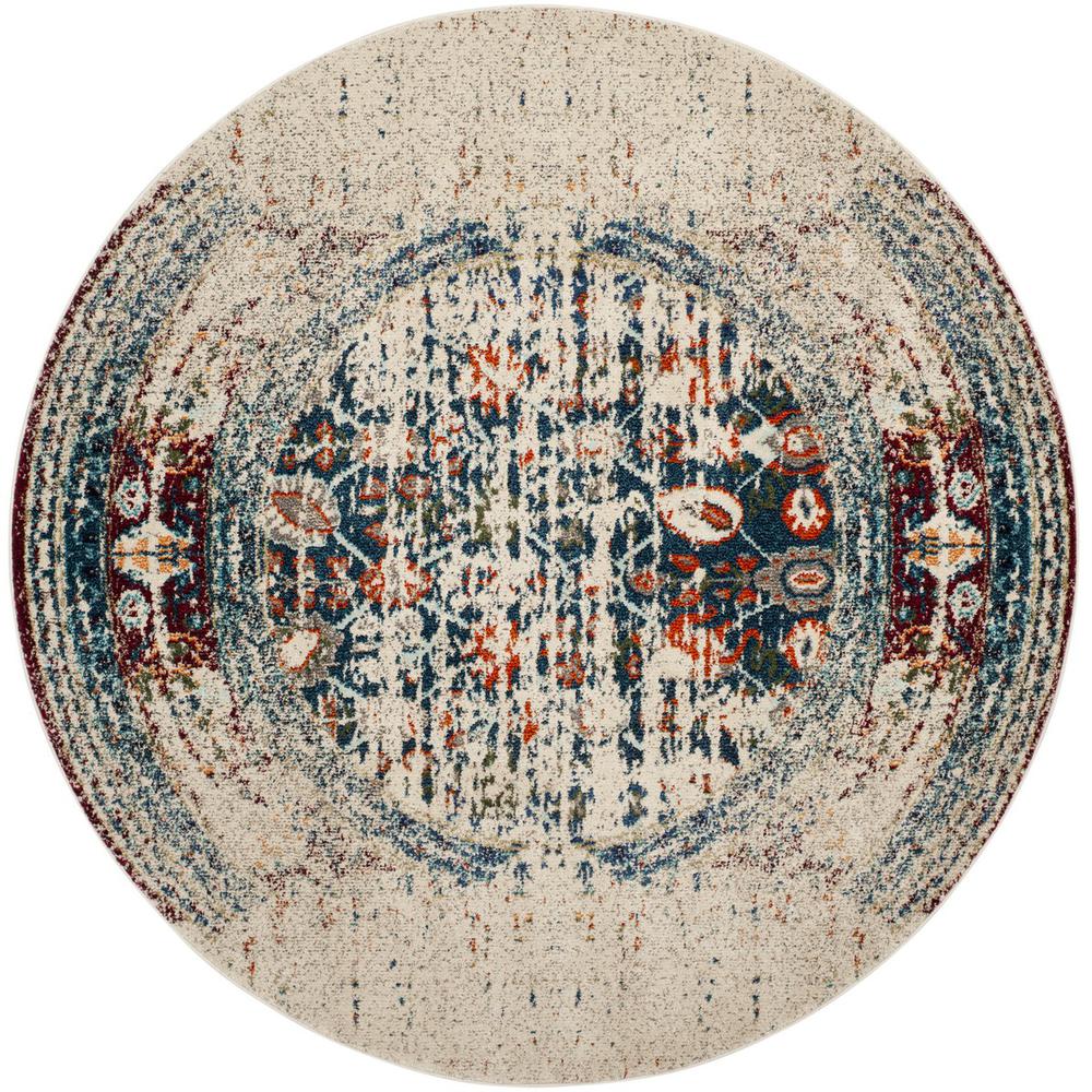 MONACO, IVORY / BLUE, 3' X 3' Round, Area Rug