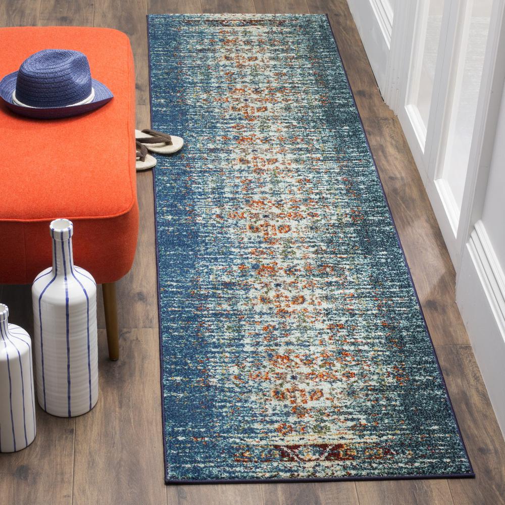 MONACO, BLUE / IVORY, 2'-2" X 10', Area Rug