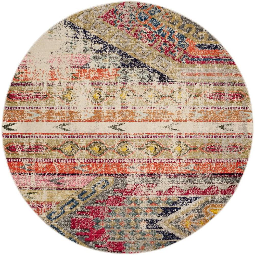 MONACO, LIGHT GREY / MULTI, 4' X 4' Round, Area Rug
