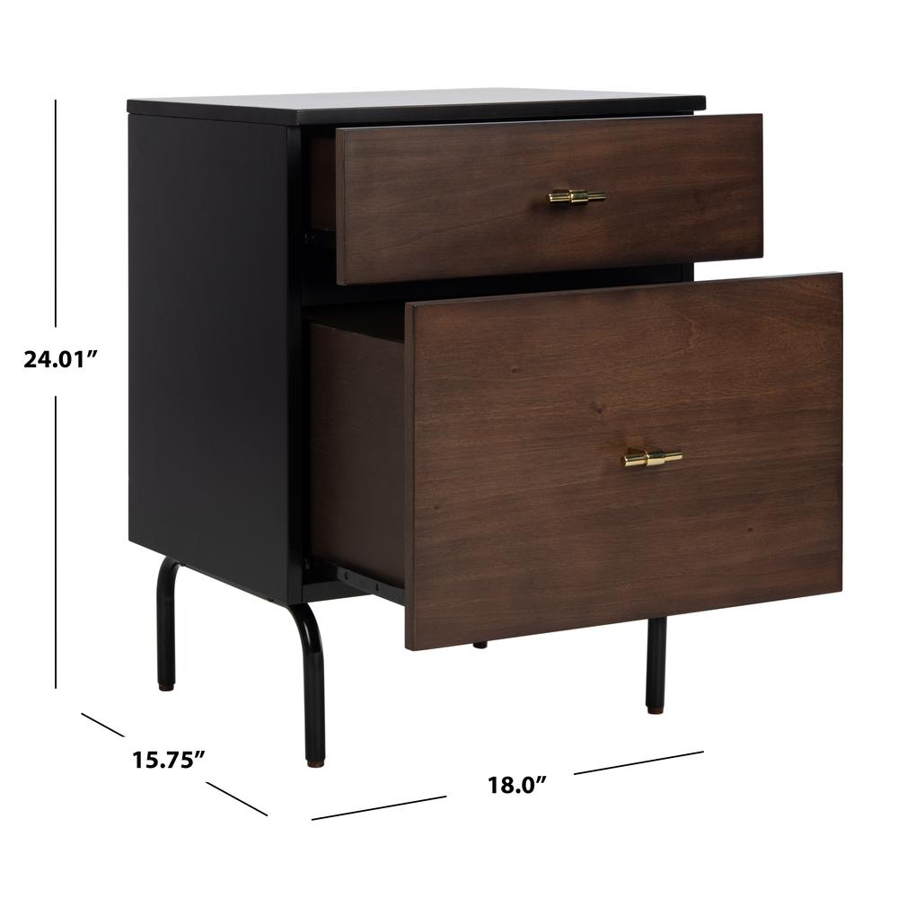 Genevieve 2 Drawer Nightstand, Walnut/Black