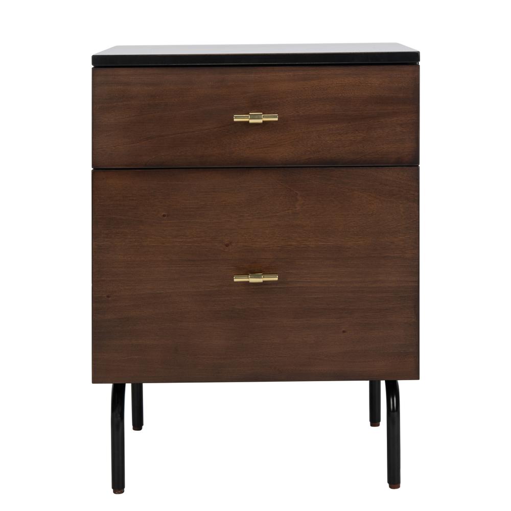 Genevieve 2 Drawer Nightstand, Walnut/Black
