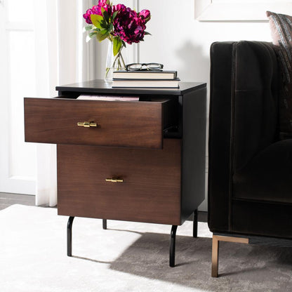 Genevieve 2 Drawer Nightstand, Walnut/Black