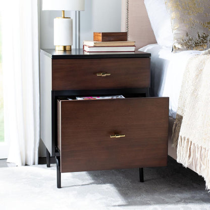 Genevieve 2 Drawer Nightstand, Walnut/Black