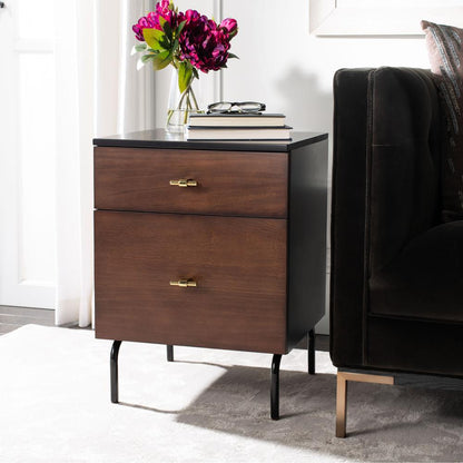 Genevieve 2 Drawer Nightstand, Walnut/Black