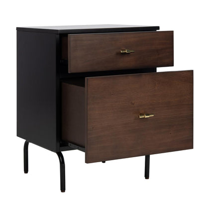 Genevieve 2 Drawer Nightstand, Walnut/Black