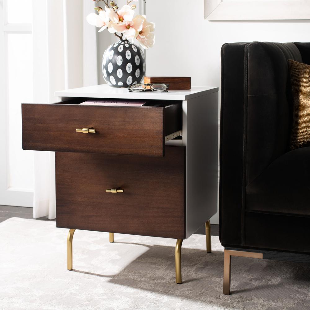 Genevieve 2 Drawer Nightstand, White/Gold
