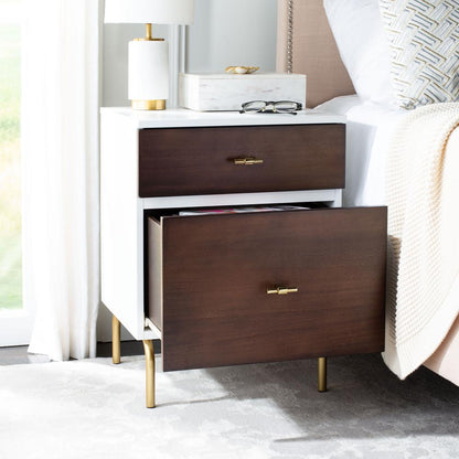 Genevieve 2 Drawer Nightstand, White/Gold